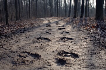 Tracks Imprinted in Mud on Forest Trail