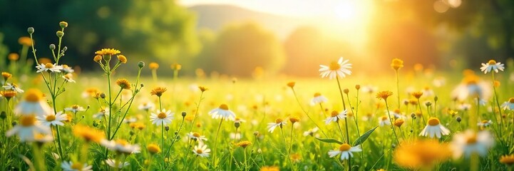 Sunlit Wildflower Meadow Vibrant Blooms & Tranquil Serenity - Perfect Idyllic Background