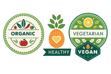 Organic and Vegan Food Labels natural and Health Badges Healthy Food Labels
