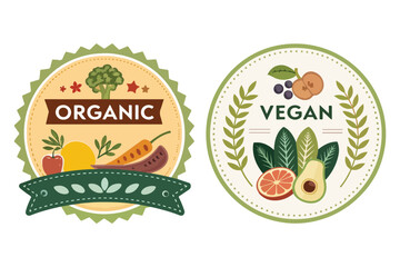 Organic and Vegan Food Labels natural and Health Badges Healthy Food Labels
