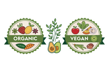 Organic and Vegan Food Labels natural and Health Badges Healthy Food Labels
