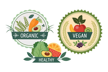 Organic and Vegan Food Labels natural and Health Badges Healthy Food Labels
