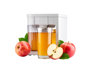 Apple Juice Extractor with Fresh Apples and Glass of Juice.