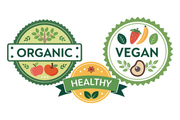 Organic and Vegan Food Labels natural and Health Badges Healthy Food Labels
