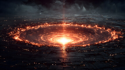 Spiral laser storm above geometric metallic sands