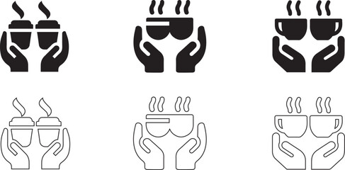hand holding coffee or tea cup, coffee mug vector illustration