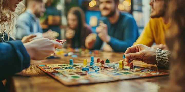 A cafe setting where people are enjoying a board game night
