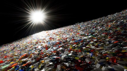 Dazzling Light on Colorful Plastic Waste: Environmental Impact and Visual Contrast