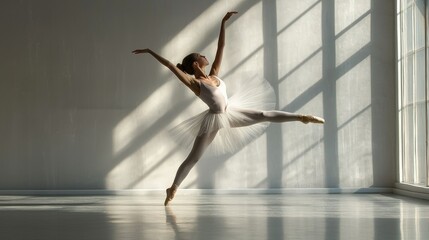 A ballet dancer gracefully performing a pose in a professional studio