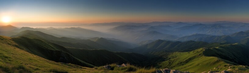 Sunrise Over Misty Mountain Valley Panorama