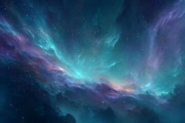 Obraz premium Teal And Purple Cosmic Nebula With Sparkling Stars