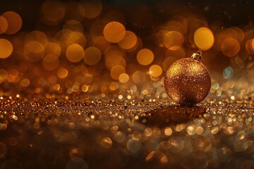 Fototapeta premium Golden christmas ball on bokeh background, Ai Generated