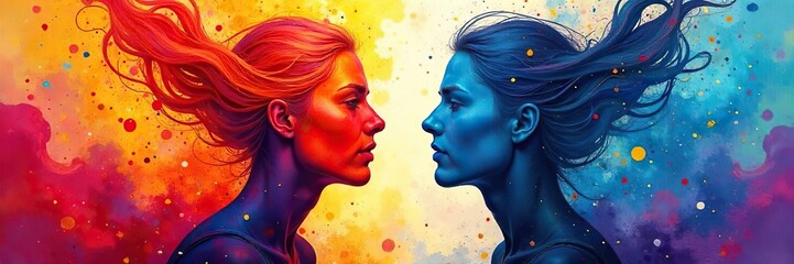 Dynamic Abstract Figures in Lively Conversation Vibrant Paint Strokes, Energy, Movement