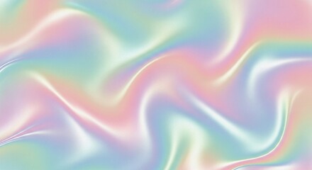 Abstract iridescent background with flowing, rippling, and shimmering pastel colors.