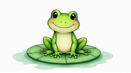 Obraz premium Cute Happy Cartoon Frog Sitting on Water Lily Pad