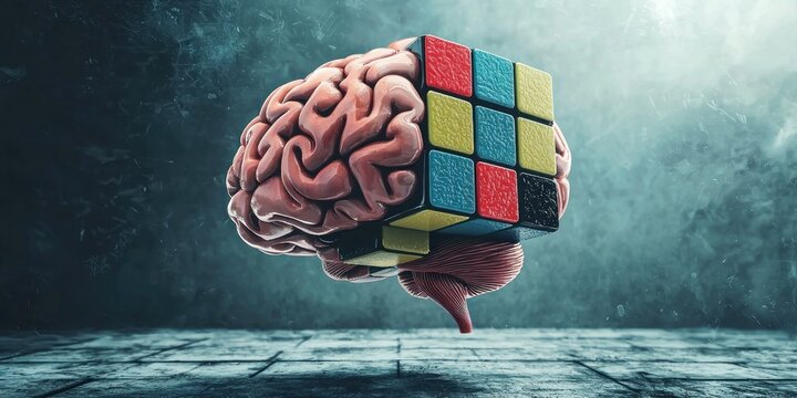 A brain morphing into a Rubik&acirc;&euro;&trade;s cube, showcasing problem-solving and unconventional thinking.