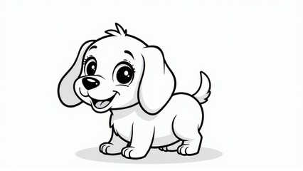 Adorable Cartoon Puppy, Black and White Line Art, Cute Dog Illustration