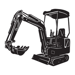 silhouette photo of excavator with white background