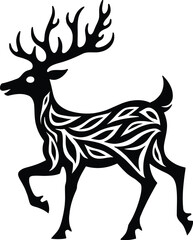 Obraz premium Elegant black silhouette of a deer with intricate leaf design