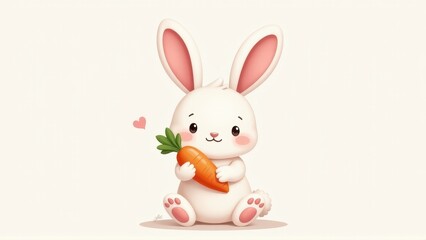 Cute White Bunny Rabbit Holding a Carrot - Adorable Cartoon Illustration