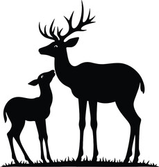Majestic deer silhouette mother and fawn in nature