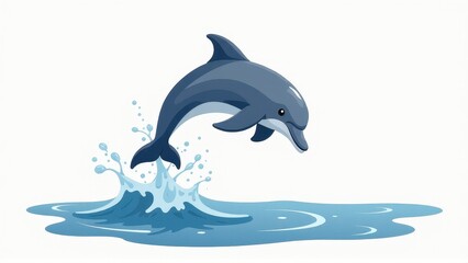 Cartoon Dolphin Leaping from Ocean Waves