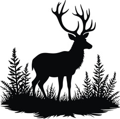 Majestic stag silhouette in wild grassland