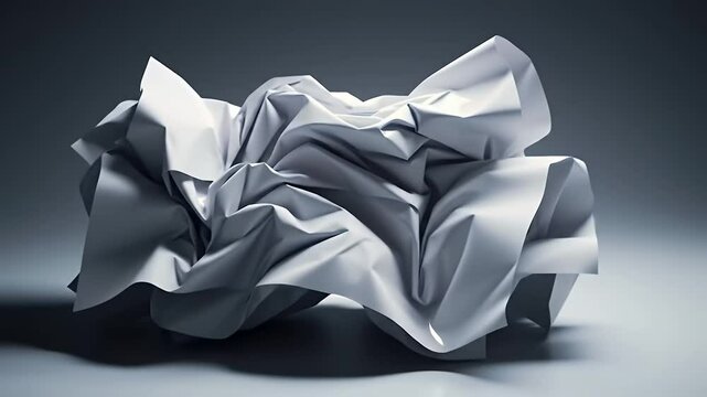 Dramatic Studio Shot of a Crumpled White Paper Ball with High Contrast Lighting on Dark Backdrop