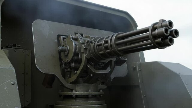 Close-up of a Mounted Gatling Gun or Minigun on a Military Vehicle