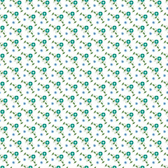 Seamless Pattern of Blue Flowers and Green Leaves on a White Background