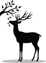 Majestic deer silhouette eating leaves from tree