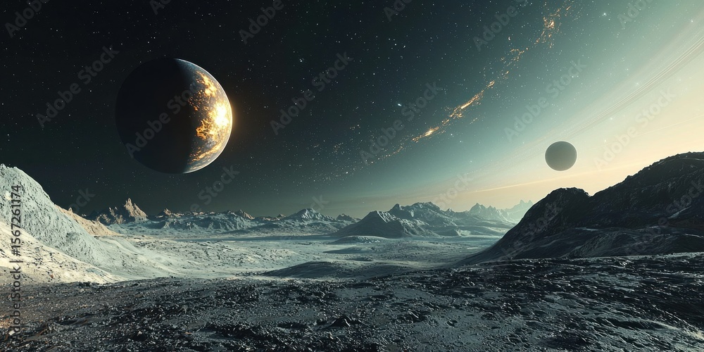 Wall mural a breathtaking view of multiple planets and moons aligning in a distant solar system