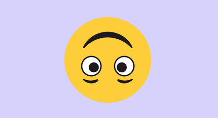 Fototapeta premium Upside-down yellow emoji with wide eyes on a light purple background.