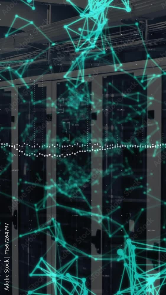 Poster animation of network of connections data processing over computer servers