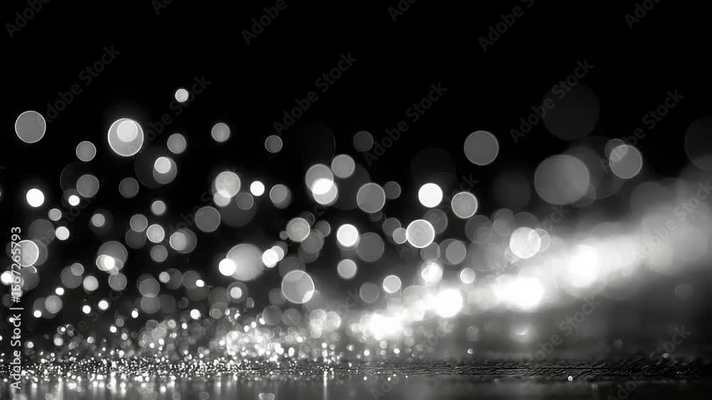 Poster sparkling light particles with bokeh effect in black and white for visual design
