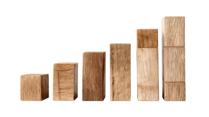  Wooden Block Bar Chart Showing Increasing Height on Transparent Background