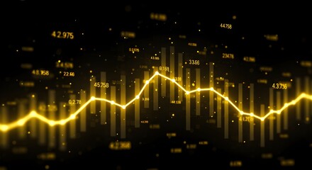 Glowing data graph with futuristic light effects and abstract patterns in neon yellow