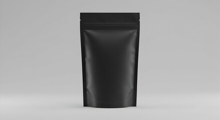 Black packaging bag on a neutral background, modern and minimalist design