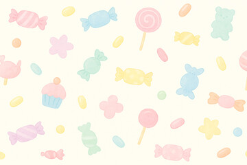 Seamless pastel candy pattern on white background