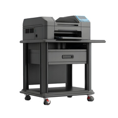 Office printer on rolling cart, isolated on white background
