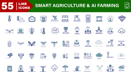 Vector Icons Set – Smart Greenhouse, Temperature, Humidity, CO2, Lights

