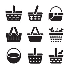 Woven Picnic Basket Outline Icons
