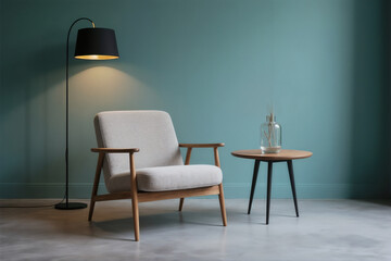Modern Minimalist Armchair Lamp Teal Wall Cozy Interior