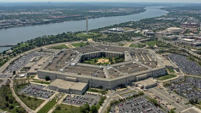 Aerial View of The Pentagon, US Department of Defense Headquarters in Arlington