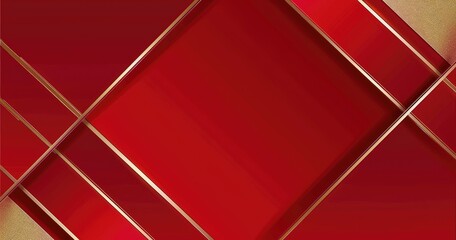 A vibrant red geometric background with golden accents for design purposes.