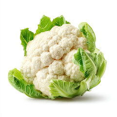 Fresh cauliflower with vibrant green leaves, showcasing its natural texture and color, ideal for healthy recipes