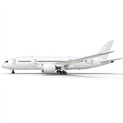 Sleek white airplane parked on tarmac during a clear day, showcasing modern aviation design