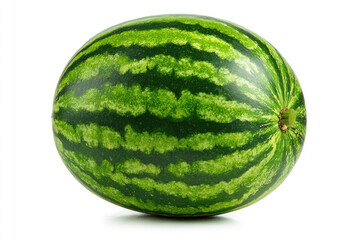 Freshly picked watermelon with vibrant green stripes, isolated on a white background, ideal for food photography