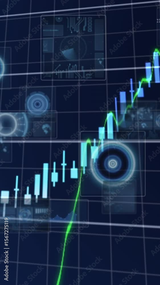Poster animation of rotating safe lock with data processing on grid