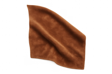 Soft brown suede cloth gently floating on a transparent background, creating a luxurious and tactile visual